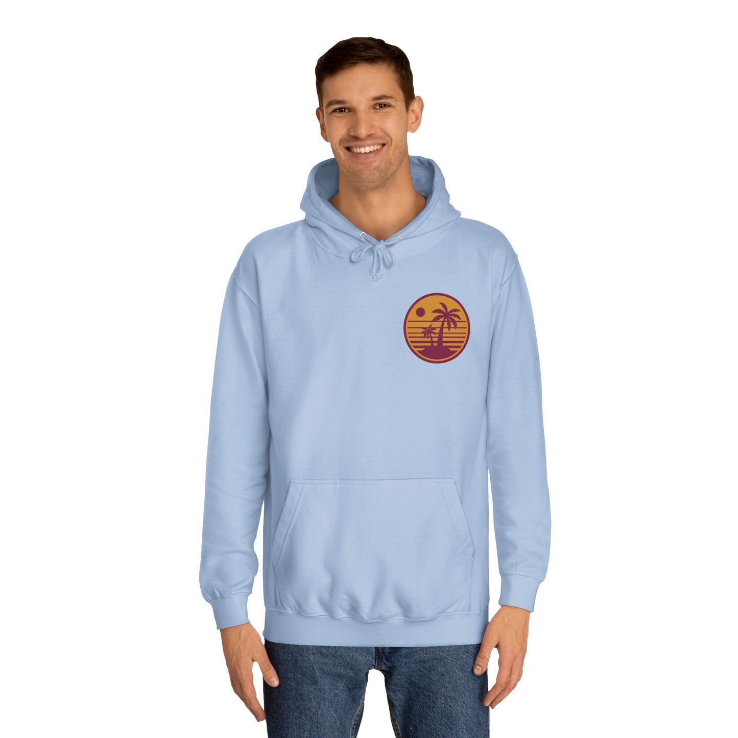 Unisex College Hoodie with Beach Sunset Print