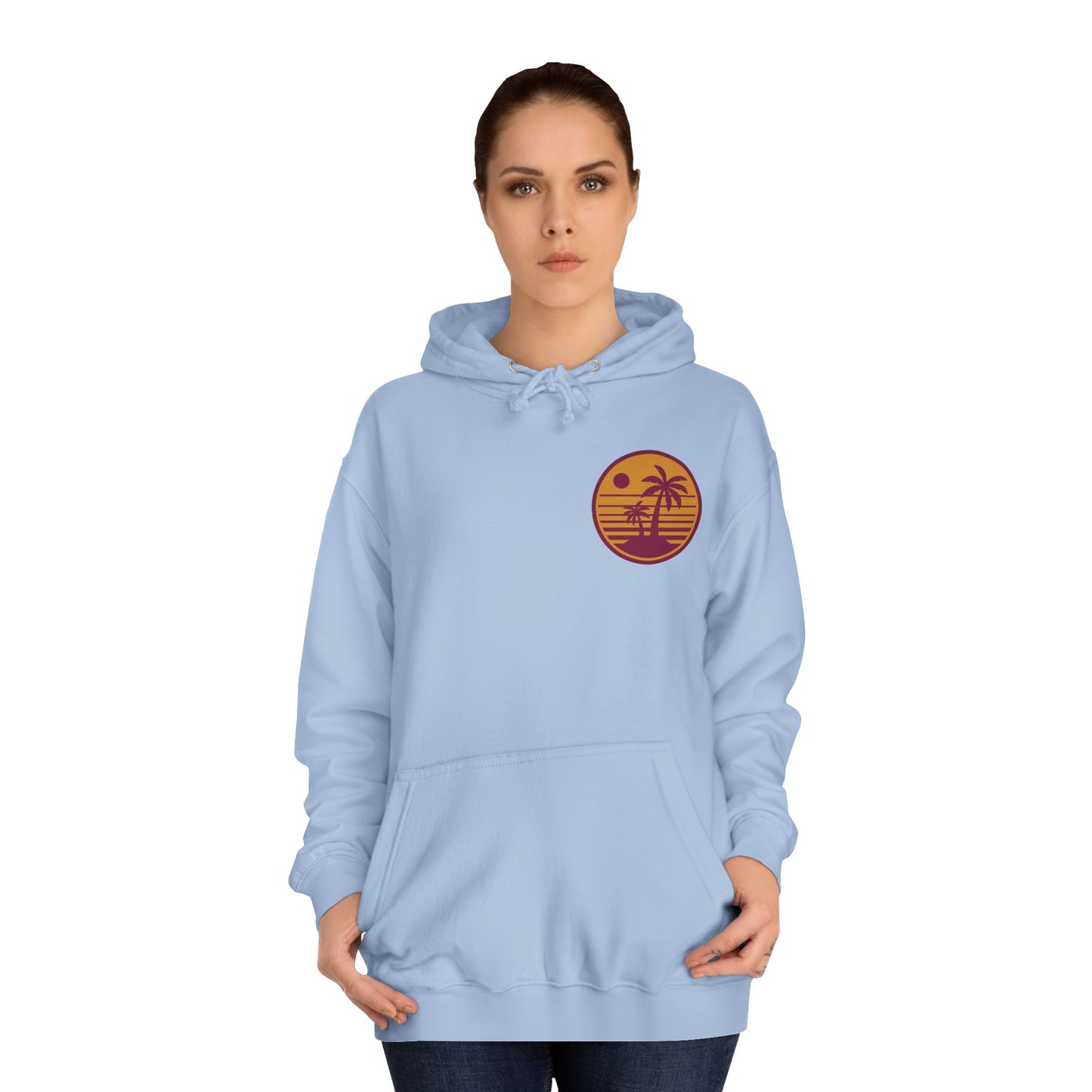 Unisex College Hoodie with Beach Sunset Print