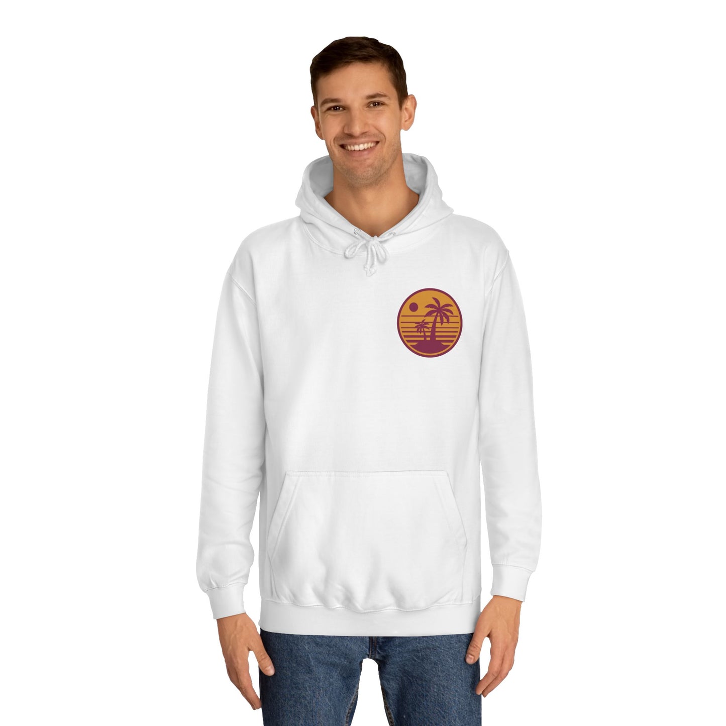 Unisex College Hoodie with Beach Sunset Print