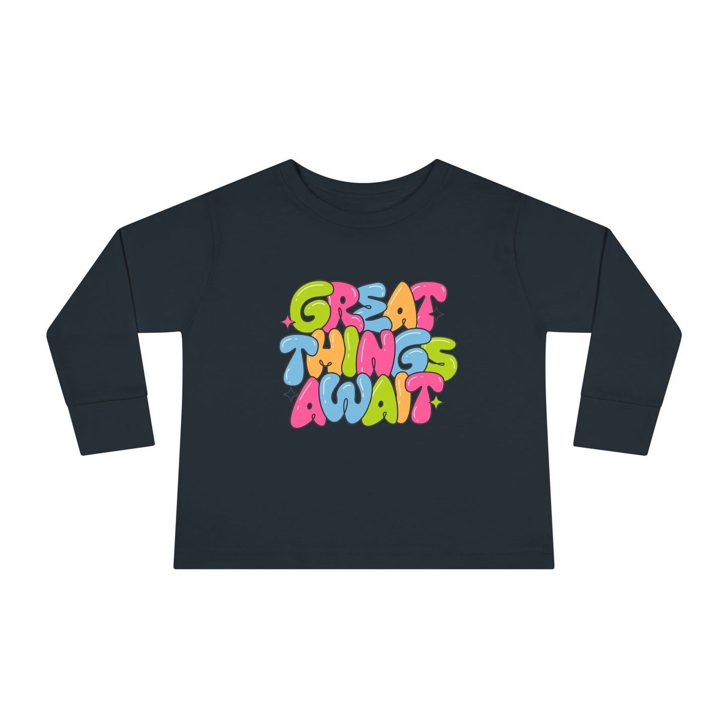 Toddler Long Sleeve Tee - 'Great Things Await' - Colorful Playful Shirt for Kids
