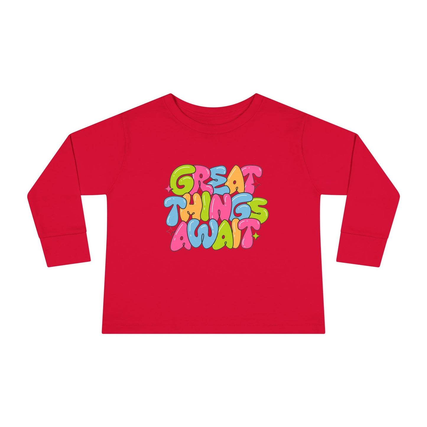 Toddler Long Sleeve Tee - 'Great Things Await' - Colorful Playful Shirt for Kids