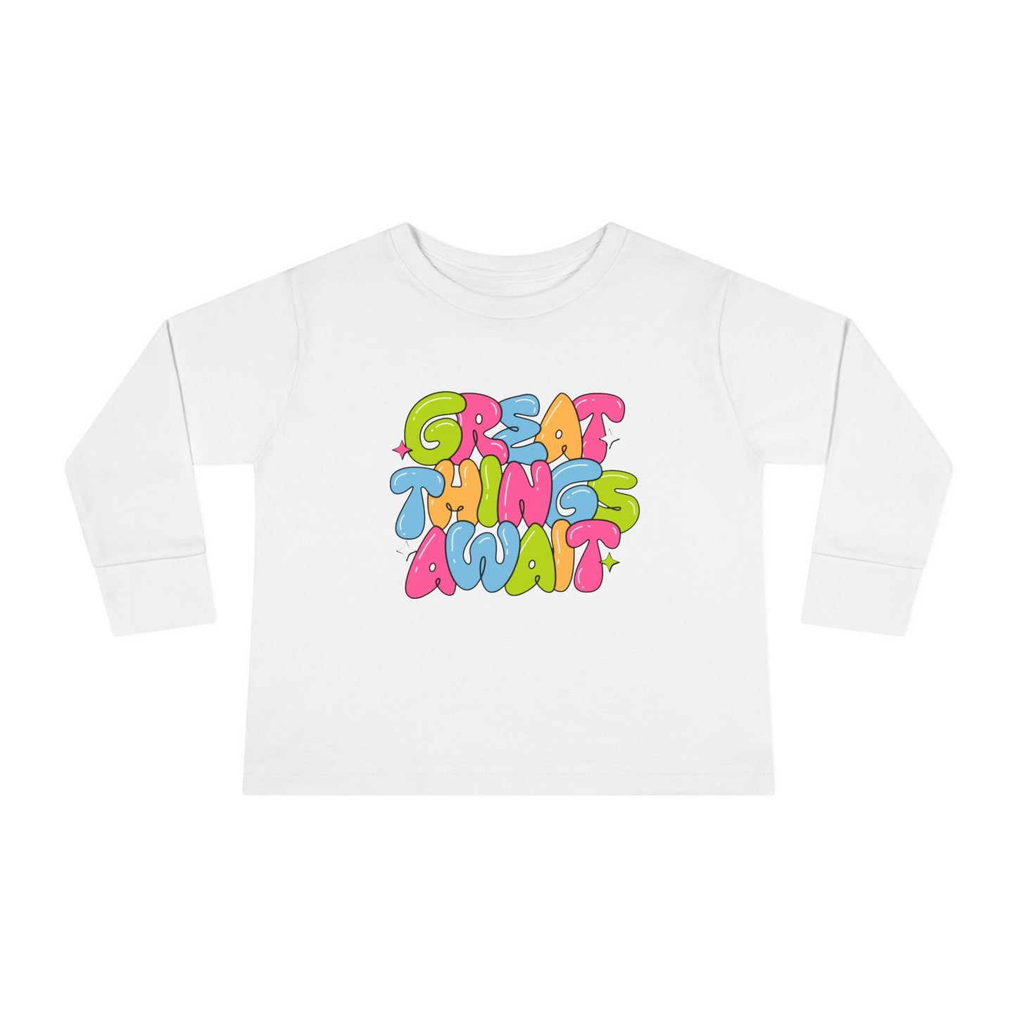 Toddler Long Sleeve Tee - 'Great Things Await' - Colorful Playful Shirt for Kids