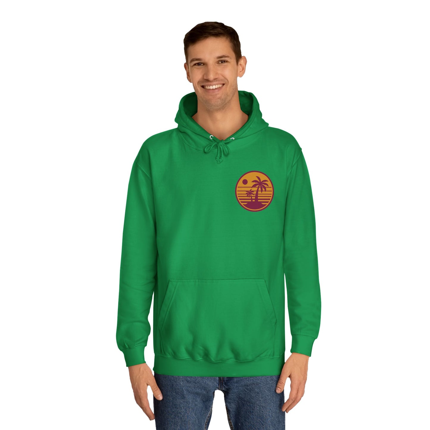 Unisex College Hoodie with Beach Sunset Print