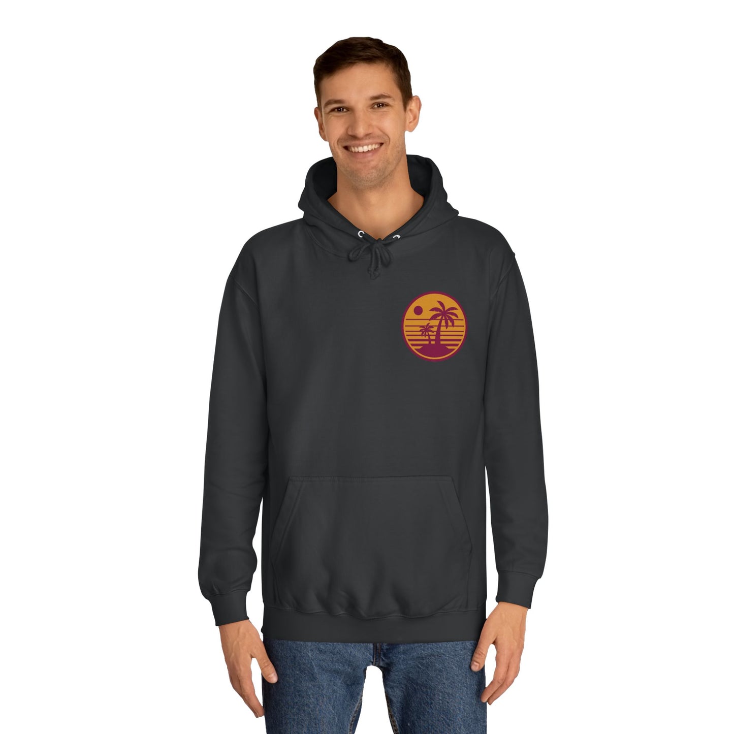 Unisex College Hoodie with Beach Sunset Print