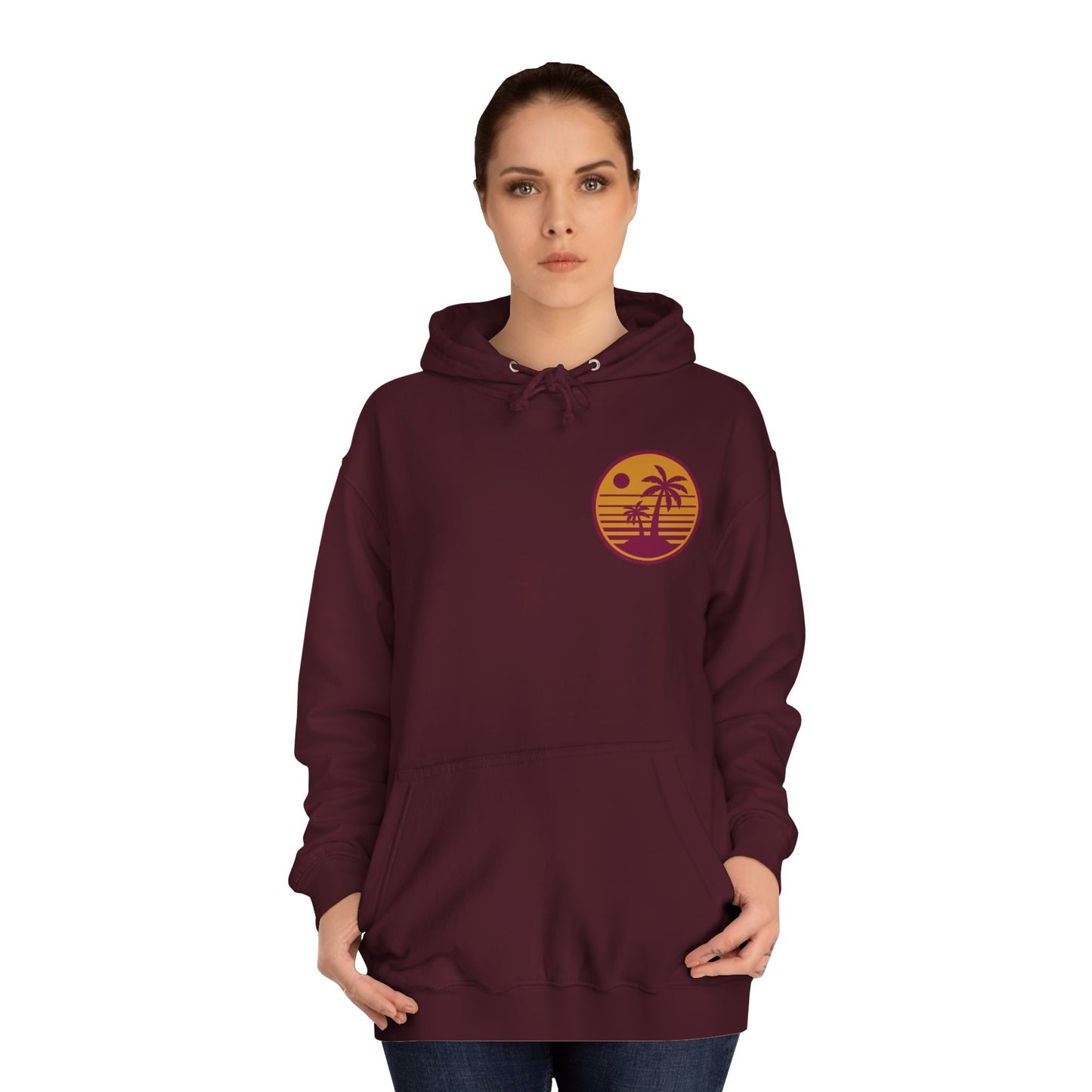 Unisex College Hoodie with Beach Sunset Print