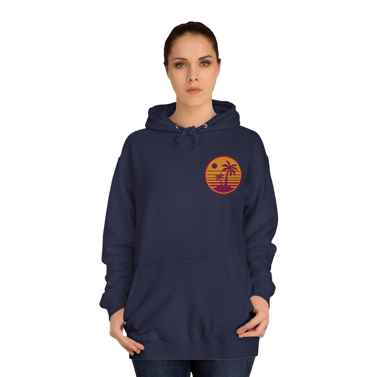 Unisex College Hoodie with Beach Sunset Print