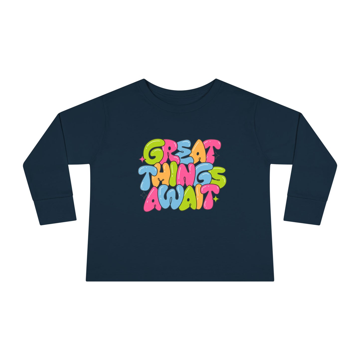 Toddler Long Sleeve Tee - 'Great Things Await' - Colorful Playful Shirt for Kids