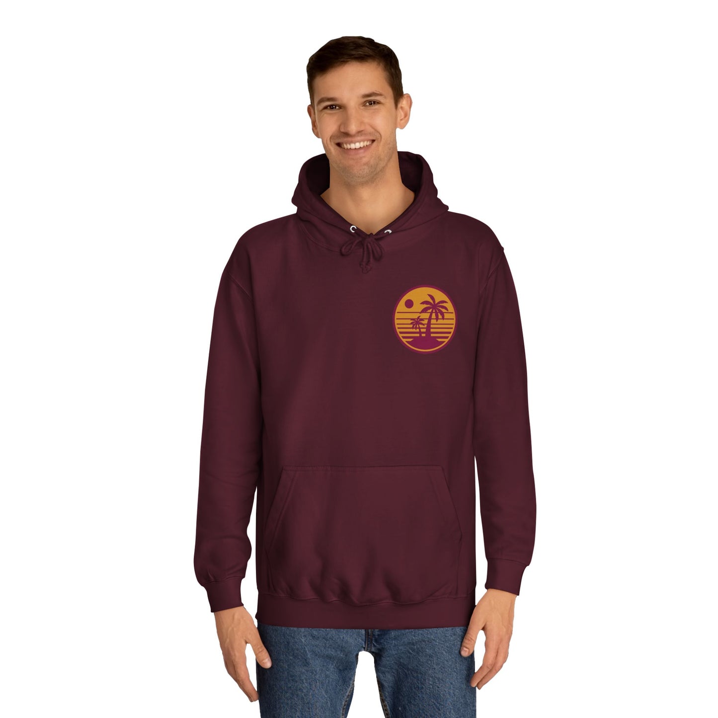 Unisex College Hoodie with Beach Sunset Print