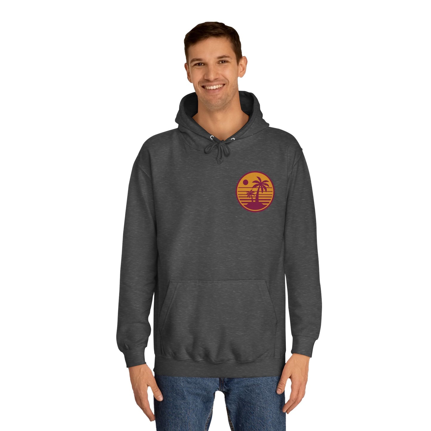 Unisex College Hoodie with Beach Sunset Print