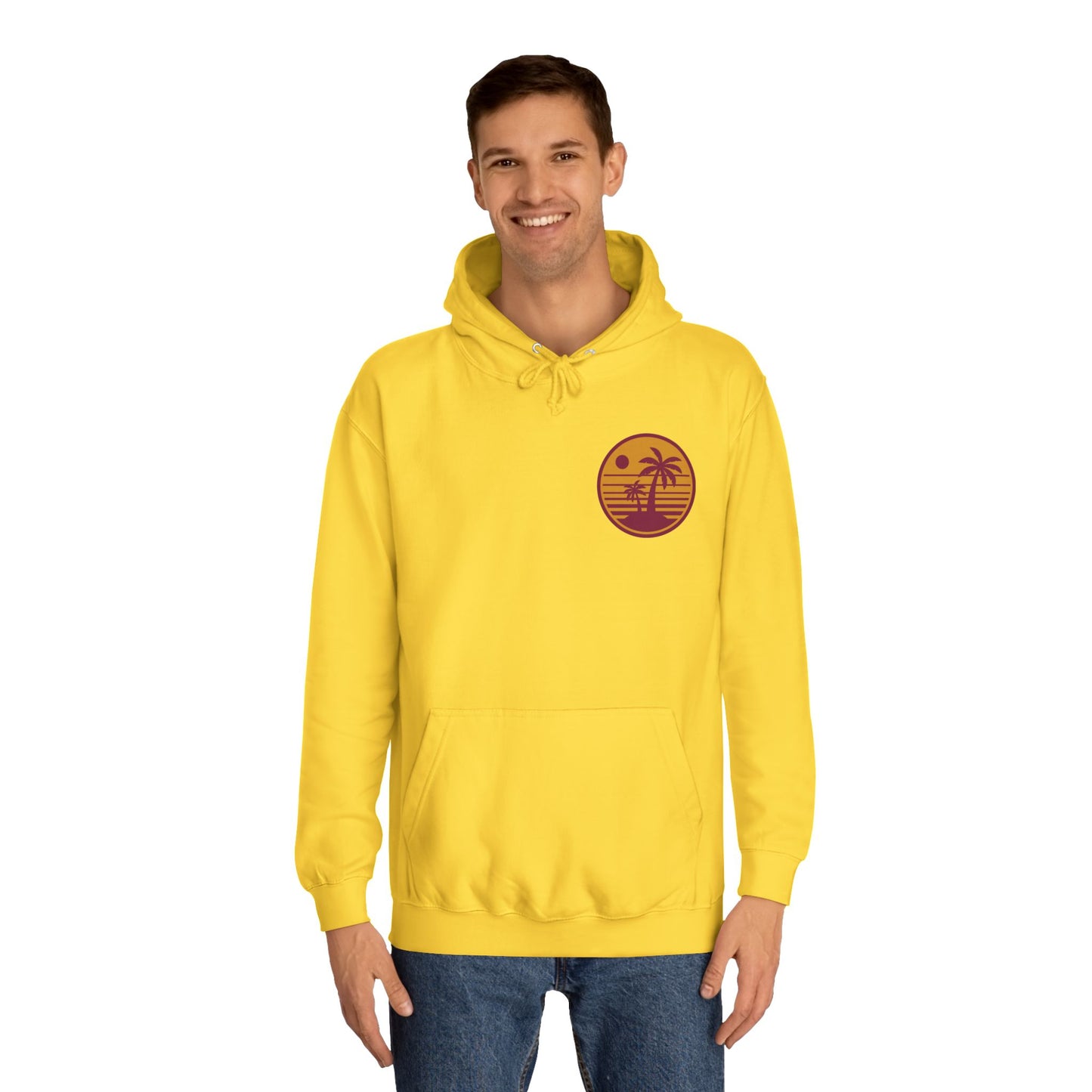 Unisex College Hoodie with Beach Sunset Print